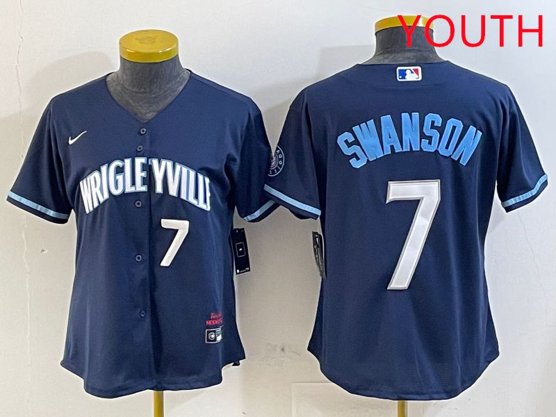 Youth Chicago Cubs #7 Swanson Blue City Edition Game 2025 Nike MLB Jersey style 6